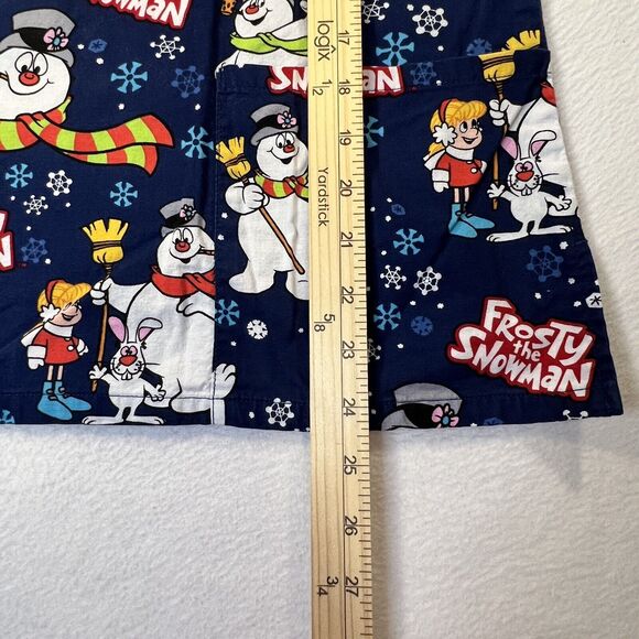 Women’s Frosty The Snowman Scrub Top Xtra Small V-Neck Pockets Blue Snowflakes - Picture 6 of 7